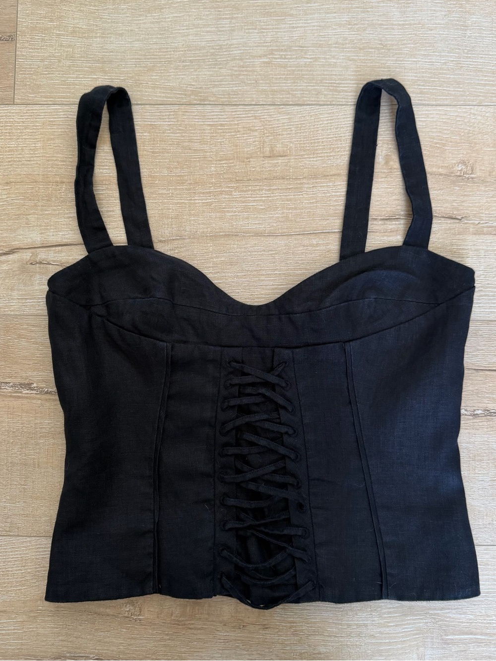 Reformation Gaia black linen lace-up corset top, size 2 ♡